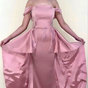 Pink Evening Gown, Prom Dress, Fancy Dress, Formal Gown, Lace Dress, with jacket